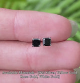Square-Cut Black Diamond Stud Earrings in White Gold