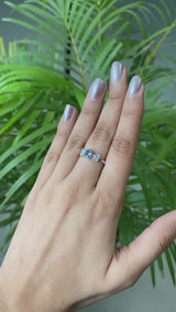 Blue Oval Gemstone Ring with Floral Diamond Accents