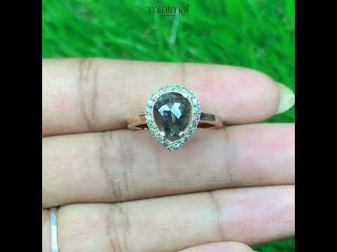 Halo Engagement Ring Pear Salt And Pepper Diamond Ring