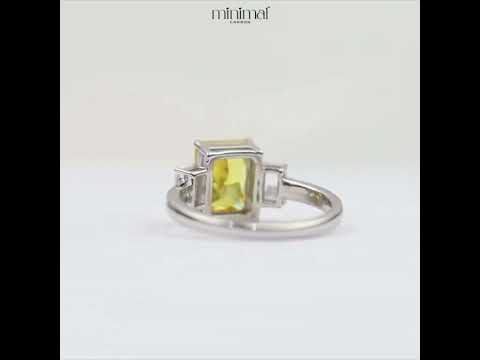 Radiant Cut Citrine Ring Three Stone Ring