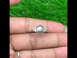 hexagon cut salt and pepper diamond three stone engagement ring
