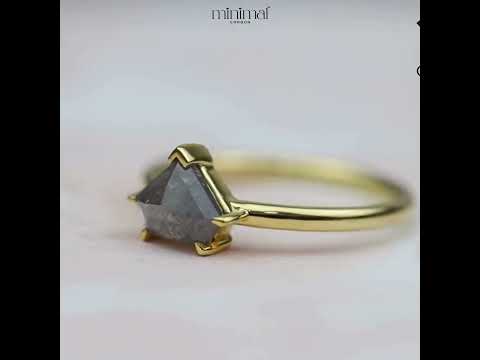 Greyish Pentagon Salt And Pepper Diamond Ring
