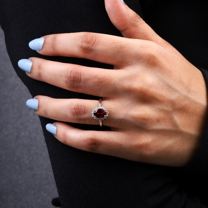 Ruby Ring Halo Engagement Ring - Minimal Carbon