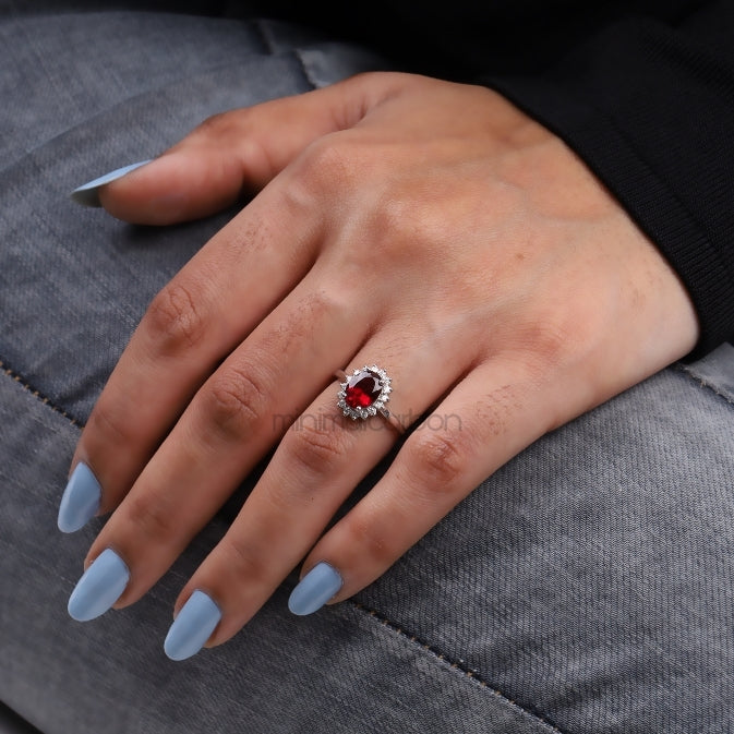 Ruby Ring Halo Engagement Ring - Minimal Carbon