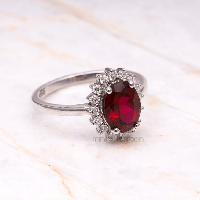 Ruby Ring Halo Engagement Ring - Minimal Carbon