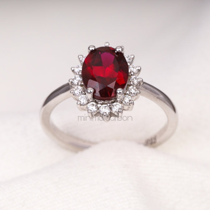 Ruby Ring Halo Engagement Ring - Minimal Carbon