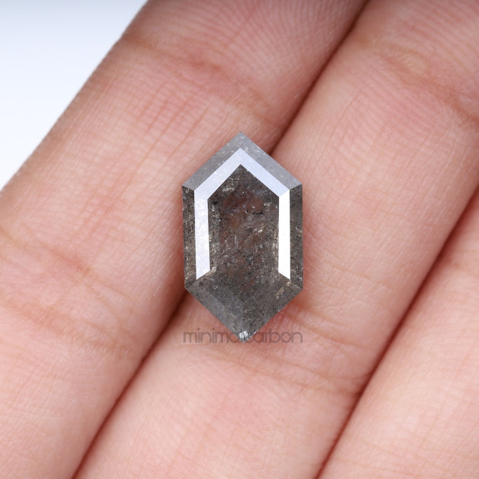 4.67 CT, 15.0 X 8.5 MM | Salt And Pepper Diamond | Hexagon Cut Diamond - Minimal Carbon
