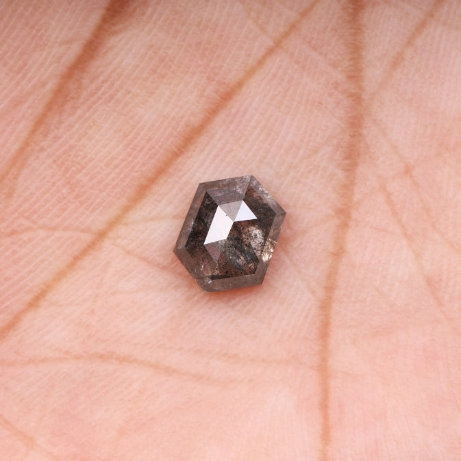 1.15 CT, 7.2 X 5.4 MM | Salt And Pepper Hexagon Cut Diamond - Minimal Carbon