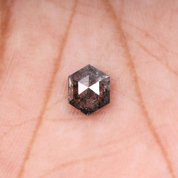 0.97 CT, 6.8 X 5.5 MM | Salt And Pepper Diamond | Hexagon Cut Diamond - Minimal Carbon