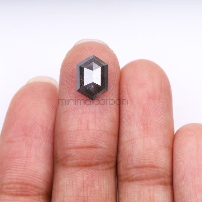 2.90 CT, 10.7 X 7.3 MM | Salt And Pepper Hexagon Cut Diamond