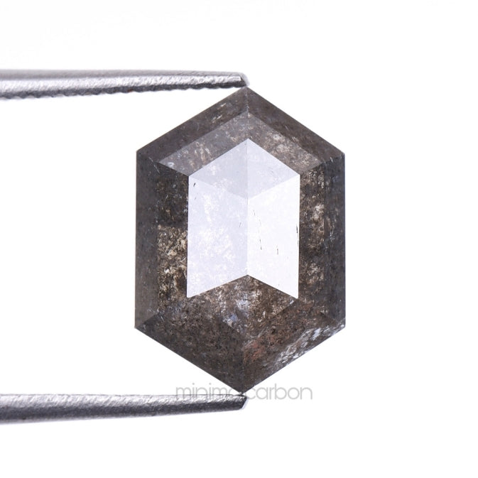 2.90 CT, 10.7 X 7.3 MM | Salt And Pepper Hexagon Cut Diamond