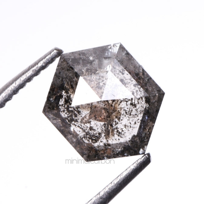 0.97 CT, 6.8 X 5.5 MM | Salt And Pepper Diamond | Hexagon Cut Diamond - Minimal Carbon