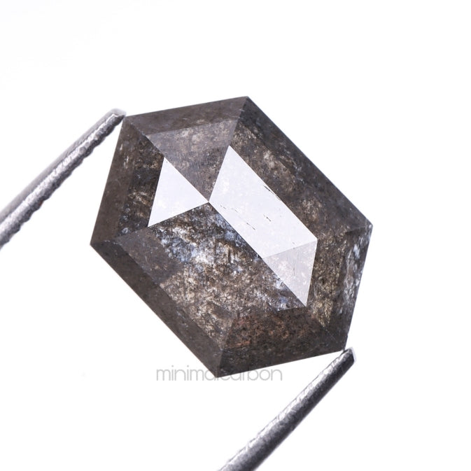 2.90 CT, 10.7 X 7.3 MM | Salt And Pepper Hexagon Cut Diamond