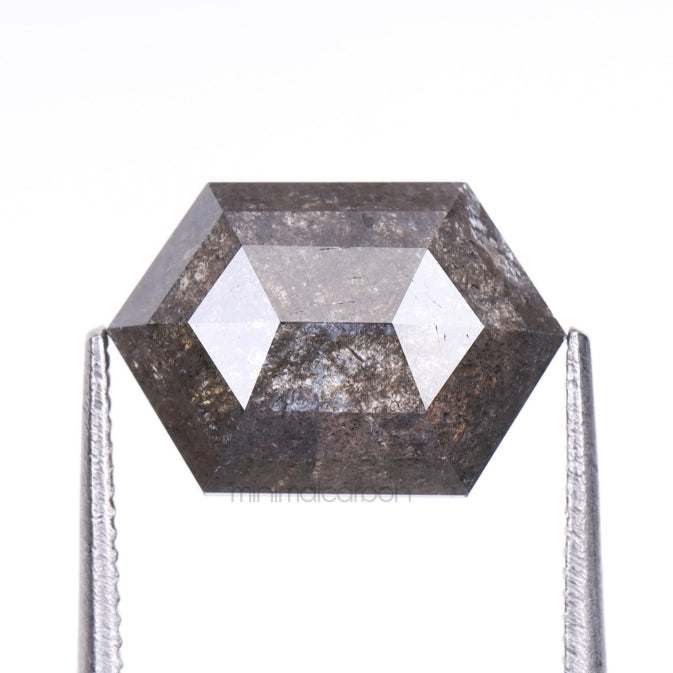 2.90 CT, 10.7 X 7.3 MM | Salt And Pepper Hexagon Cut Diamond