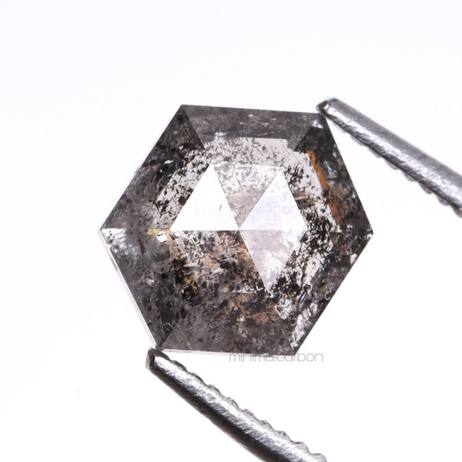 0.97 CT, 6.8 X 5.5 MM | Salt And Pepper Diamond | Hexagon Cut Diamond - Minimal Carbon