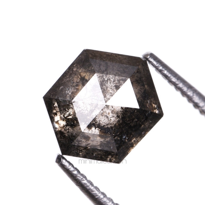 1.29 CT, 6.7 X 5.5 MM | Salt And Pepper Hexagon Cut Diamond - Minimal Carbon
