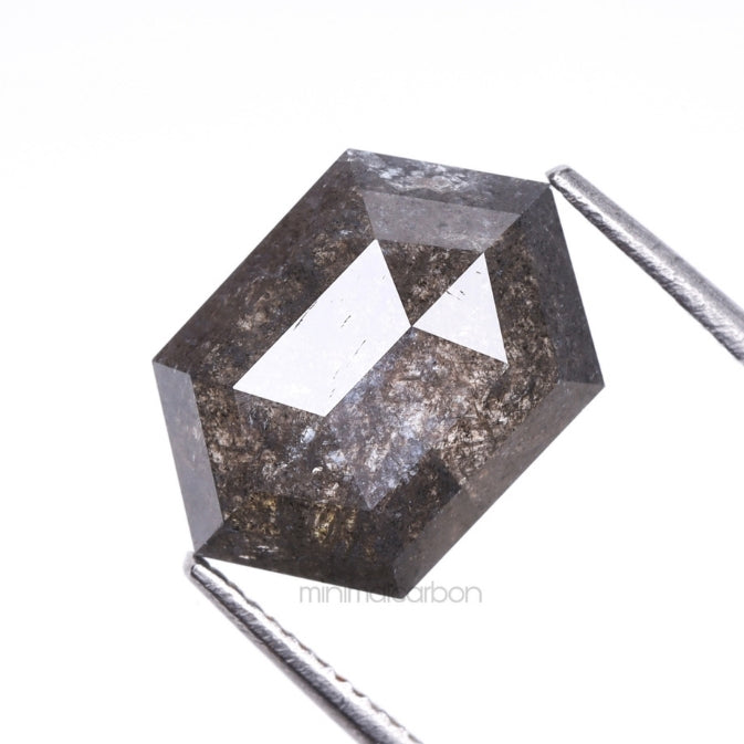 2.90 CT, 10.7 X 7.3 MM | Salt And Pepper Hexagon Cut Diamond