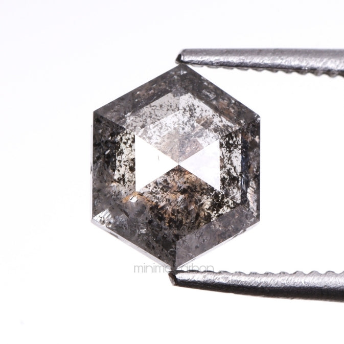 0.97 CT, 6.8 X 5.5 MM | Salt And Pepper Diamond | Hexagon Cut Diamond - Minimal Carbon