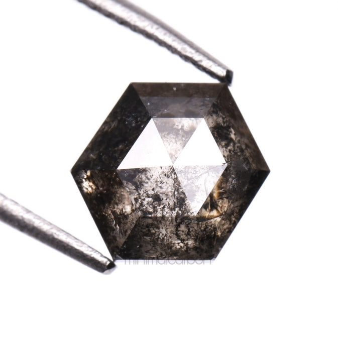 1.29 CT, 6.7 X 5.5 MM | Salt And Pepper Hexagon Cut Diamond - Minimal Carbon