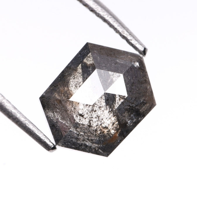 1.15 CT, 7.2 X 5.4 MM | Salt And Pepper Hexagon Cut Diamond - Minimal Carbon