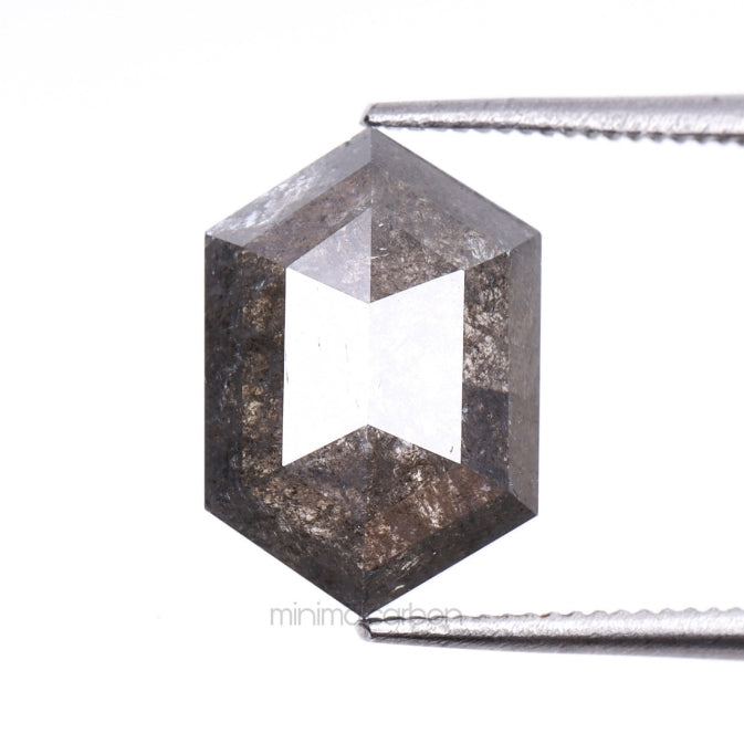 2.90 CT, 10.7 X 7.3 MM | Salt And Pepper Hexagon Cut Diamond