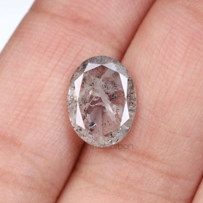 2.85 CT, 11.1 X 8.3 MM | Salt And Pepper Oval Cut Diamond - Minimal Carbon