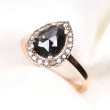 Halo Engagement Ring Pear Salt And Pepper Diamond Ring - Minimal Carbon