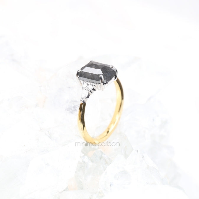 Emerald Cut Salt and Pepper Diamond Engagement Ring
