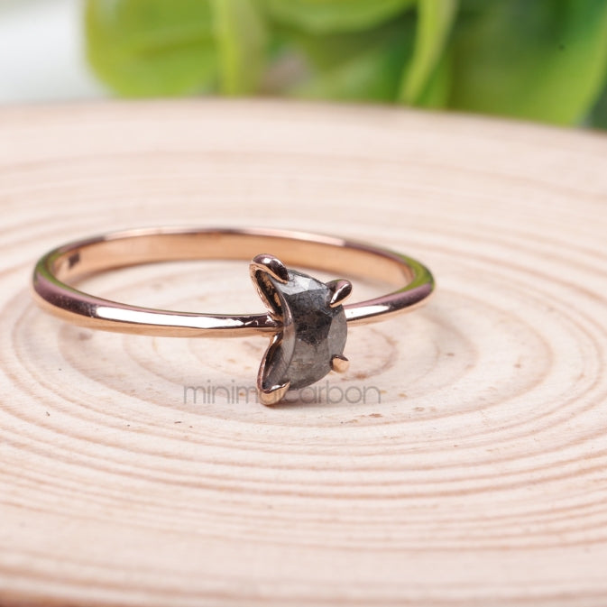 Salt And Pepper Diamond Crescent Ring - Minimal Carbon