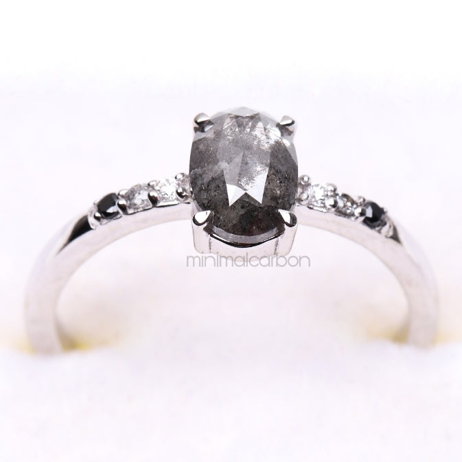 Oval Salt And Pepper Diamond Ring - Minimal Carbon