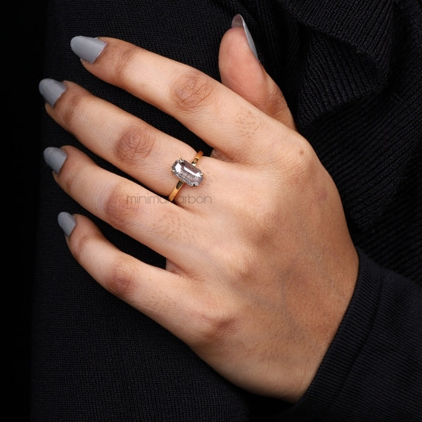 Emerald Cut Salt And Pepper Diamond Ring - Minimal Carbon