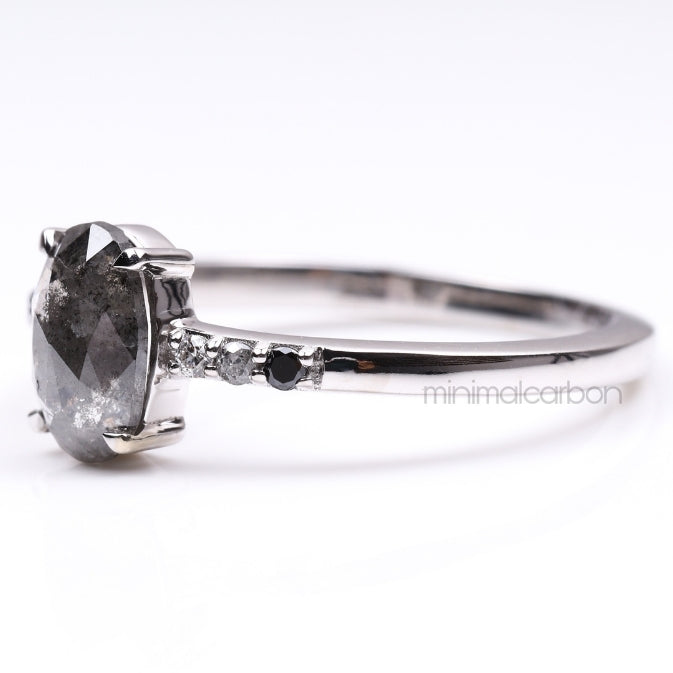 Oval Salt And Pepper Diamond Ring - Minimal Carbon