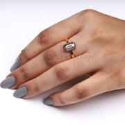 Emerald Cut Salt And Pepper Diamond Ring - Minimal Carbon