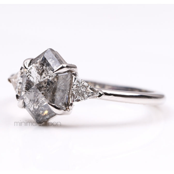 hexagon salt and pepper diamond ring