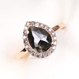 Halo Engagement Ring Pear Salt And Pepper Diamond Ring - Minimal Carbon