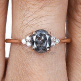 Oval Salt And Pepper Diamond Engagement Ring - Minimal Carbon