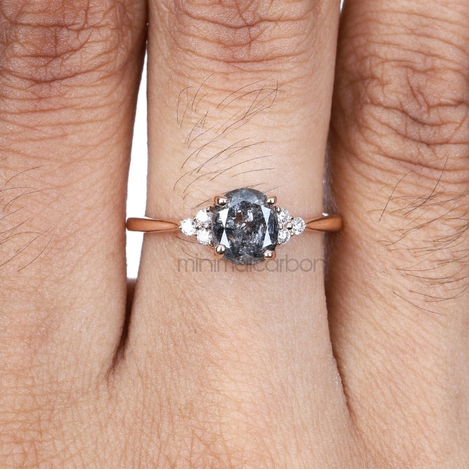 Oval Salt And Pepper Diamond Engagement Ring