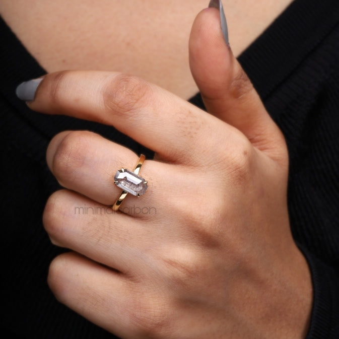 Emerald Cut Salt And Pepper Diamond Ring - Minimal Carbon