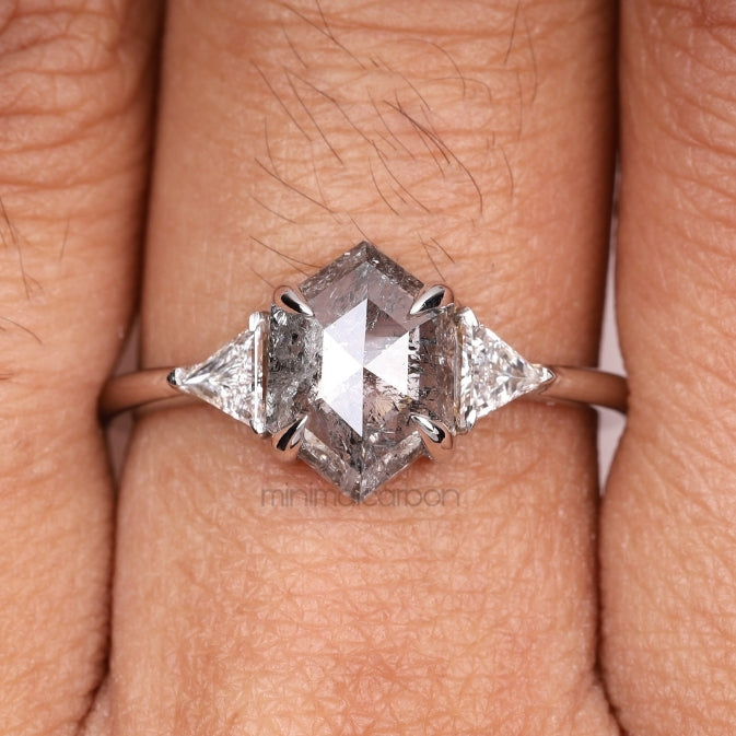 Hexagon Salt And Pepper Diamond Ring