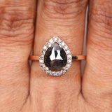 Halo Engagement Ring Pear Salt And Pepper Diamond Ring - Minimal Carbon