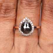 Halo Engagement Ring Pear Salt And Pepper Diamond Ring - Minimal Carbon