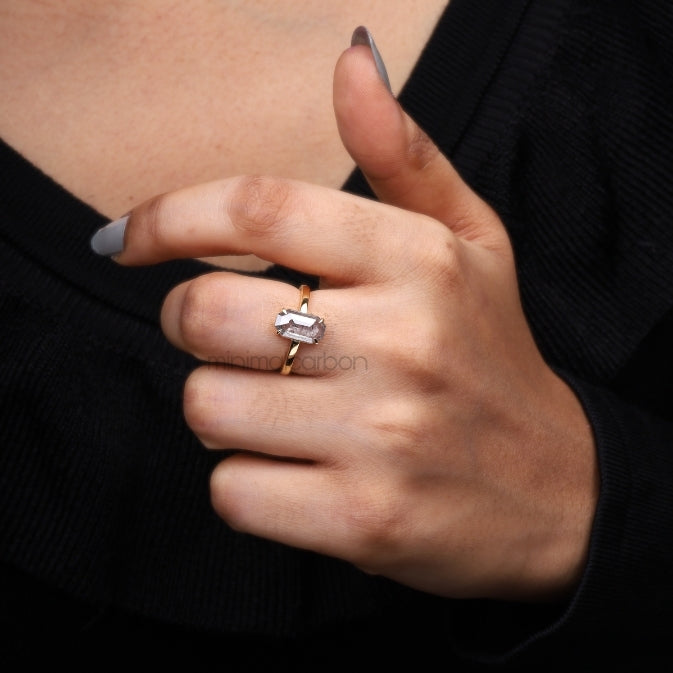 Emerald Cut Salt And Pepper Diamond Ring