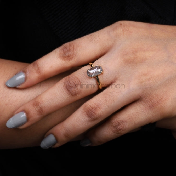 Emerald Cut Salt And Pepper Diamond Ring - Minimal Carbon