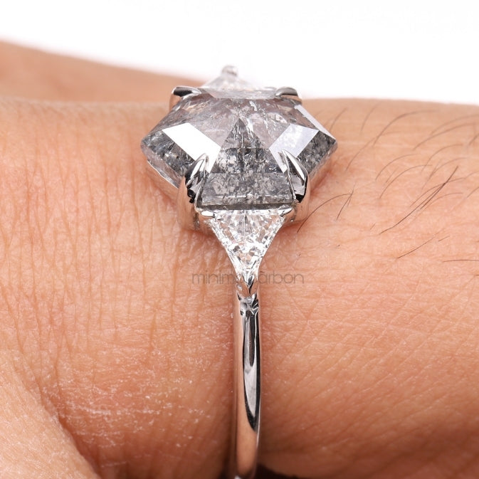 Hexagon Salt And Pepper Diamond Ring