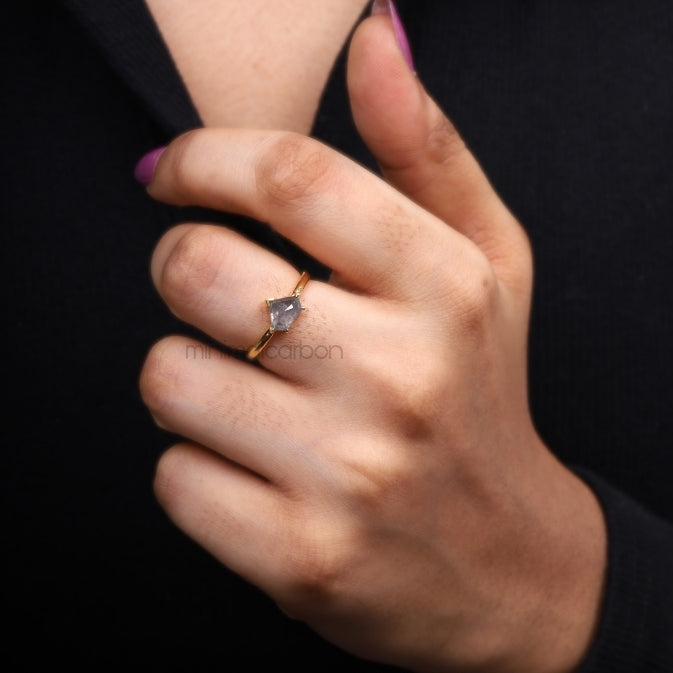 Greyish Pentagon Salt And Pepper Diamond Ring - Minimal Carbon