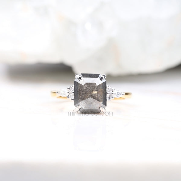 Emerald Salt And Pepper Diamond Ring