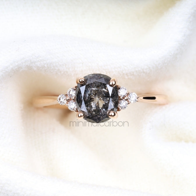 Oval Salt And Pepper Diamond Engagement Ring - Minimal Carbon