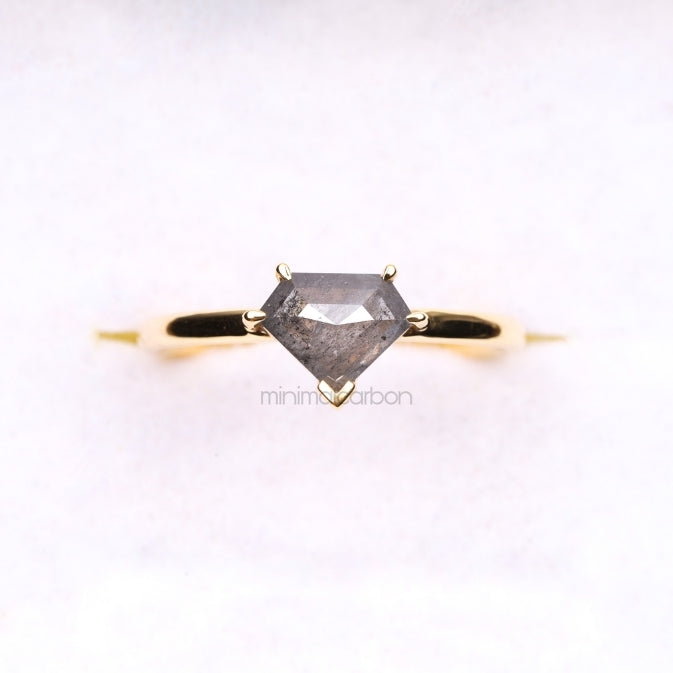 Greyish Pentagon Salt And Pepper Diamond Ring - Minimal Carbon