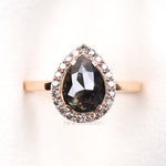 Load image into Gallery viewer, Halo Engagement Ring Pear Salt And Pepper Diamond Ring
