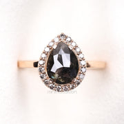 Halo Engagement Ring Pear Salt And Pepper Diamond Ring - Minimal Carbon